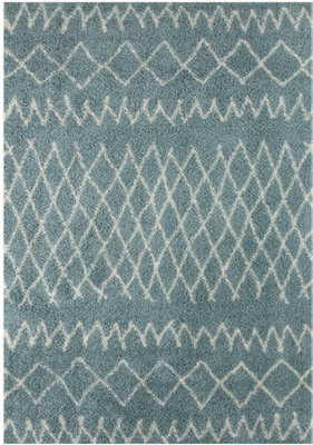 The Rugs Moroccan Shaggy Rugs And Runners Soft Fluffy Tribal Design High Pile Duck Egg Blue And Ivory Living Room Kitchen Hallway 950 - image 1