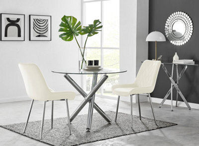 Furniturebox Uk Selina Round Dining Table And 2 Cream Pesaro Silver Leg Chairs - image 1