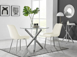 Furniturebox Uk Selina Round Dining Table And 2 Cream Pesaro Silver Leg Chairs - thumbnail 1