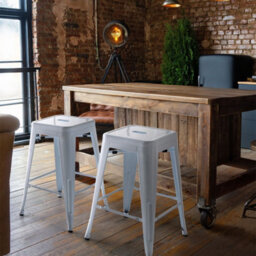 Wyld And Coco White 60Cm Stackable Industrial Bar Stools Set Of 2 - Counter Height - thumbnail 2