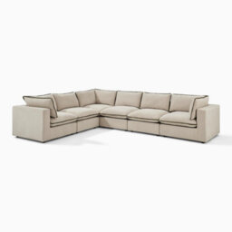 Furniturebox Uk Echo Cream & Green Linen-Look Trim Fabric 5 Seater L-Shaped Modular Corner Sofa - thumbnail 6