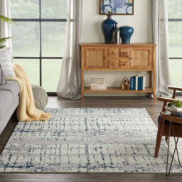 Navy Blue Funky Luxurious Modern Easy To Clean Abstract Viscose Wool Rug For Living Room, Bedroom - 236Cm X 297Cm - thumbnail 1