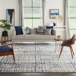Navy Blue Funky Luxurious Modern Easy To Clean Abstract Viscose Wool Rug For Living Room, Bedroom - 236Cm X 297Cm - thumbnail 2