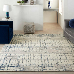 Navy Blue Funky Luxurious Modern Easy To Clean Abstract Viscose Wool Rug For Living Room, Bedroom - 236Cm X 297Cm - thumbnail 3