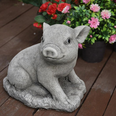 Adorable Stone Cast Babe Pig Garden Ornament - image 1