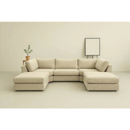 Bishop Full Back Large Jumbo Cord U Shaped Sofa Ivory