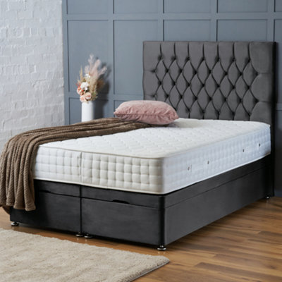 Bsspoke Chesterfield Bed Ottoman Divan Liftup Storage Bed Steel Velvet 138Cm Headboard Free Mattress All Sizes - image 1