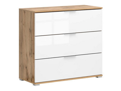 Arte Zele 95 Cm Chest 3 Drawer Oak Wotan White Gloss - image 1