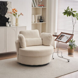 Abrihome Teddy Swivel Armchair With 3 Back Cushion Pillow Ottoman Crescent Stool, White - thumbnail 3