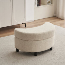 Abrihome Teddy Swivel Armchair With 3 Back Cushion Pillow Ottoman Crescent Stool, White - thumbnail 7