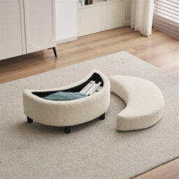 Abrihome Teddy Swivel Armchair With 3 Back Cushion Pillow Ottoman Crescent Stool, White - thumbnail 8