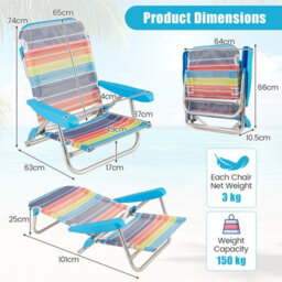 Gainoom 2 Pack Beach Chair For Adults Foldable 5 Position Reclining Picnic Chair - thumbnail 2