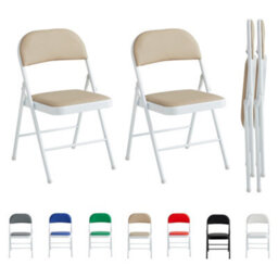 Mcc Direct Set Of 2 Folding Dining Chairs Metal Frame Padded Seats Beige - thumbnail 2