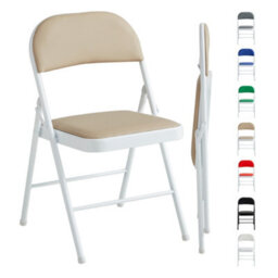 Mcc Direct Set Of 2 Folding Dining Chairs Metal Frame Padded Seats Beige - thumbnail 3