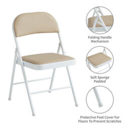 Mcc Direct Set Of 2 Folding Dining Chairs Metal Frame Padded Seats Beige - thumbnail 4