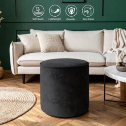 istyle mode Round Shape Velvet Bean Bag Pouffe Foot Rest - 40Cm Black - thumbnail 5