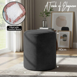 istyle mode Round Shape Velvet Bean Bag Pouffe Foot Rest - 40Cm Black - thumbnail 3