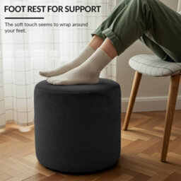 istyle mode Round Shape Velvet Bean Bag Pouffe Foot Rest - 40Cm Black - thumbnail 2