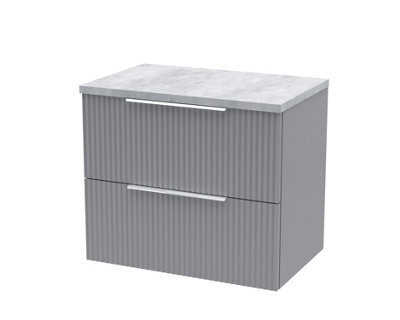 Balterley Tixall Fluted 2 Drawer Wall Hung Vanity Unit With Laminate Worktop, Satin Grey, 600mm - image 1