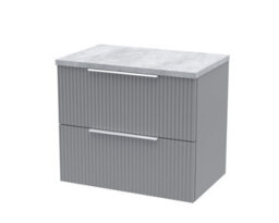 Balterley Tixall Fluted 2 Drawer Wall Hung Vanity Unit With Laminate Worktop, Satin Grey, 600mm - thumbnail 1