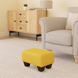 Sunflower Yellow Mahogany Wood Chunky Legs Faux Leather Small Footstool  Handmade Uk By Footstools Direct