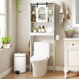 Farmhouse Style Bathroom Storage Cabinet Over Toilet With Sliding Door White - thumbnail 3