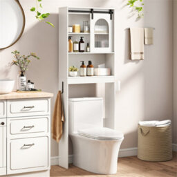 Farmhouse Style Bathroom Storage Cabinet Over Toilet With Sliding Door White - thumbnail 1