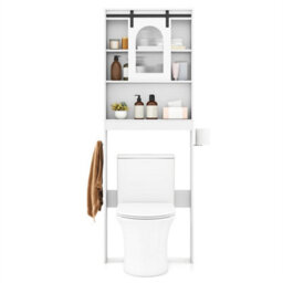 Farmhouse Style Bathroom Storage Cabinet Over Toilet With Sliding Door White - thumbnail 4
