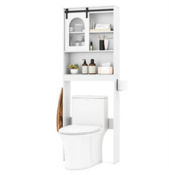 Farmhouse Style Bathroom Storage Cabinet Over Toilet With Sliding Door White - thumbnail 5