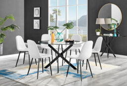 Furniturebox Uk Novara Black Leg 120Cm Round Glass Dining Table & 6 White Corona Black Leg Chairs - thumbnail 1