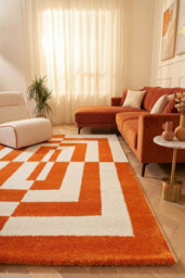 The Rugs Joli Orange And White Geometric Rug Soft Dense Pile Easy To Clean And Pet Friendly For Living Rooms And Bedrooms - thumbnail 4