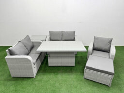 Fimous High Back Poly Rattan Garden Furniture Set Reclining Chair Loveseat Sofa Indoor Outdoor Set Big Stool Side Table - thumbnail 2