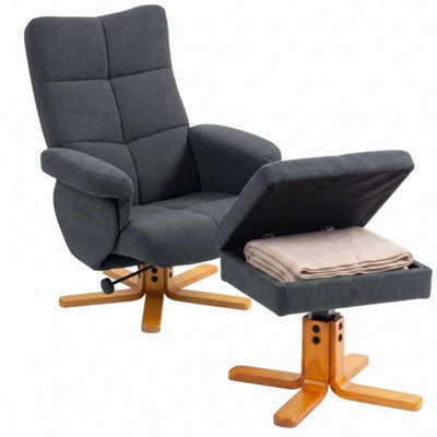 Linen Recliner Chair With Ottoman Footrest Storage Space Grey - image 1