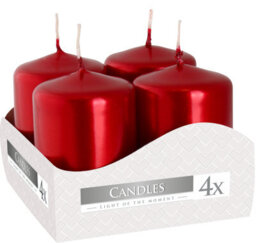 SolaDirect Pack Of 4 Red Metallic Pillar Candles Small (Width: 40 mm / Height: 60 mm Each)
