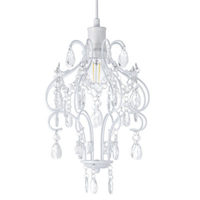Happy Homewares Matt White Shabby Chic Chandelier Style Pendant Ceiling Lamp Shade With Acrylic - image 1