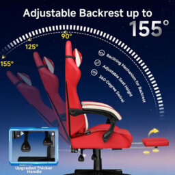Gtplayer Gaming Chair, High Back Computer Chairs With Footrest For Adults Ergonomic Pc Chair, Red - thumbnail 6