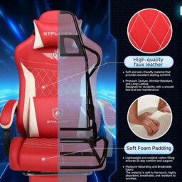 Gtplayer Gaming Chair, High Back Computer Chairs With Footrest For Adults Ergonomic Pc Chair, Red - thumbnail 8