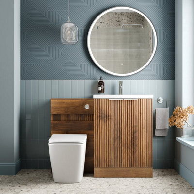 Aveli Provence Walnut Back To Wall Toilet & Vanity Unit With Basin 1100mm - image 1