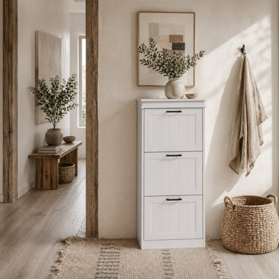 Wyld Haus Naravi Vino 3-Drawer Slim White Shoe Cabinet - Vertical Storage For Up To 15 Pairs - image 1