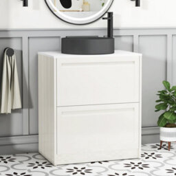 Royal Bathrooms Royal Bathroom Elmore 700mm Classic White Freestanding Bathroom Vanity Unit 2 Drawer Plain White Worktop With Art Round Basin - thumbnail 1