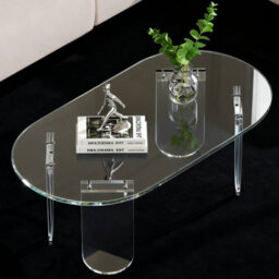 Fativo L95X W50X H35Cm Oval Clear Acrylic Coffee Table Modern Living Room Accent Sofa Center Table - thumbnail 1