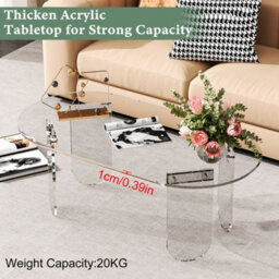 Fativo L95X W50X H35Cm Oval Clear Acrylic Coffee Table Modern Living Room Accent Sofa Center Table - thumbnail 5