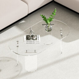 Fativo L95X W50X H35Cm Oval Clear Acrylic Coffee Table Modern Living Room Accent Sofa Center Table - thumbnail 7