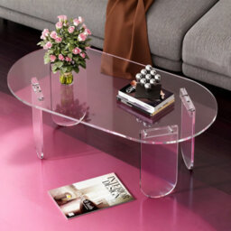 Fativo L95X W50X H35Cm Oval Clear Acrylic Coffee Table Modern Living Room Accent Sofa Center Table - thumbnail 6