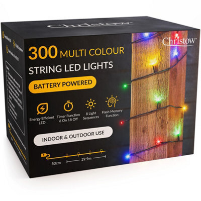 Christow Christmas Indoor/outdoor Battery Led String Lights Green Cable Multi Colour - 300 - image 1