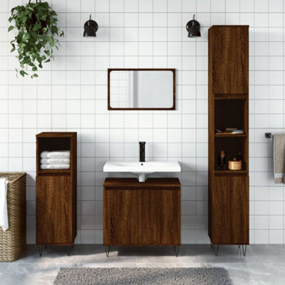 Berkfield Bathroom Cabinet Brown Oak 58X33X60 Cm Engineered Wood - image 1