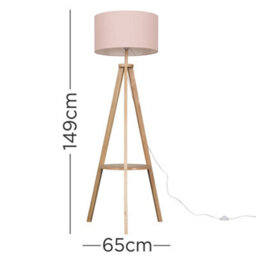 Valuelights Morrigan Natural Wood Shelf Tripod Floor Lamp With Blush Drum Shade - thumbnail 9
