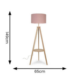 Valuelights Morrigan Natural Wood Shelf Tripod Floor Lamp With Blush Drum Shade - thumbnail 8