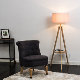 Valuelights Morrigan Natural Wood Shelf Tripod Floor Lamp With Blush Drum Shade - thumbnail 5