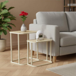 Taylor & Brown 2 Pack Nesting Coffee Tables For Living Room, Metal Frame With Mdf Top, Modern Nest Of 2 Sofa Side End Tables - thumbnail 3